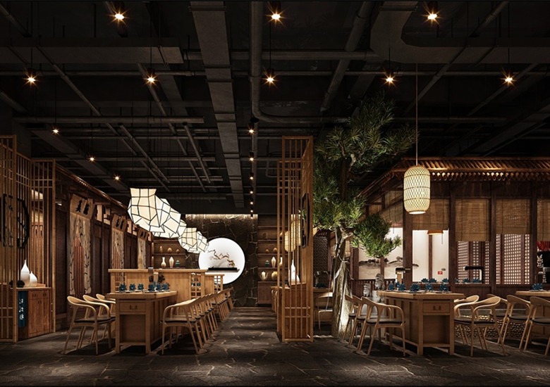 徐汇500平米新中式火锅店装修设计效果